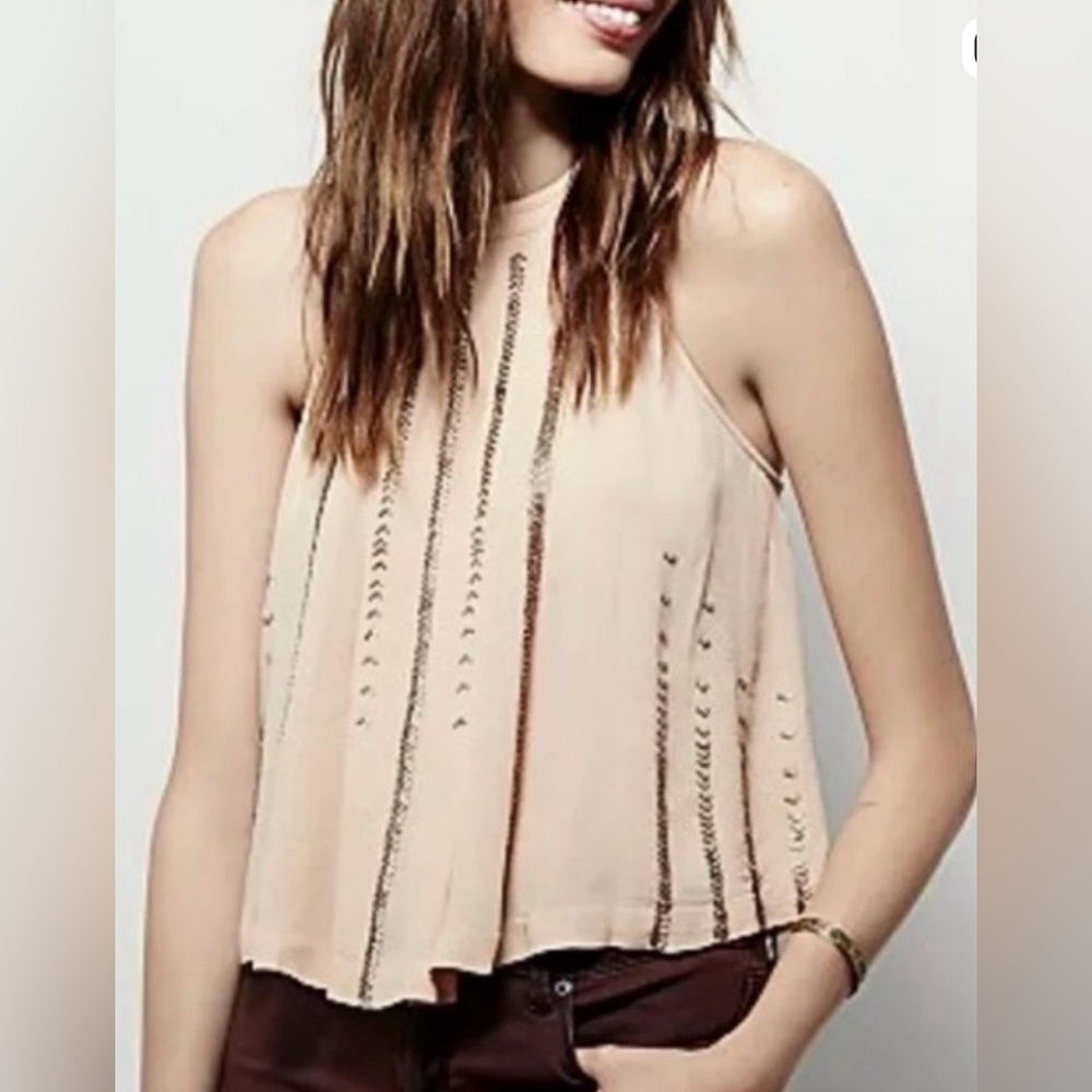 Free People‎ Shimmer & Shine Tank Blouse Beaded Boho Festival